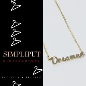 Express Dreamer Script Pendant Necklace Gold Tone